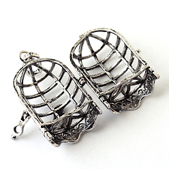 Antique Silver Rack Plating Brass Cage Pendants, For Chime Ball Pendant Necklaces Making, Birdcage, Antique Silver, 38x26x22mm, Hole: 4x8mm, inner measure: 18x23mm