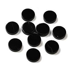 (946F)Морозный цвет внутри  Жонкиль / Непрозрачная зеленая подкладка Натуральный черный агат кабошонов, плоско-круглые, покрасил и подогрел, 10x3~3.5 мм