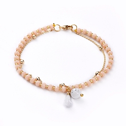 Howlite Multi-Strand Bracelets, with Natural Howlite Beads and Glass Beads, Brass Cable Chains, Polycotton(Polyester Cotton) Tassel Pendants and Braided Nylon Thread, 7-1/2 inch(19.2cm)