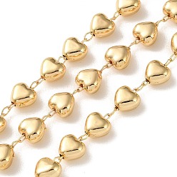 Настоящее золото 18K Латунные сердечные цепи, без кадмия и без свинца, долговечный, стойки покрытие, несварные, с катушкой, реальный 18 k позолоченный, 5.5x6x4 мм