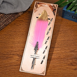 Бледно-Розовый Перо перо перо, винтажная чернильная ручка с перьями, Ручка из цинкового сплава, пишущая ручка, ручка для каллиграфии, подарок на Рождество и день рождения, розовый жемчуг, 25~30 см