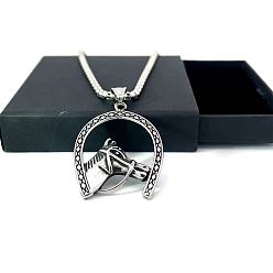 Нержавеющая Сталь Цвет Винтажные ожерелья из нержавеющей стали с подвеской в виде головы лошади в стиле хип-хоп для мужчин и женщин, цвет нержавеющей стали