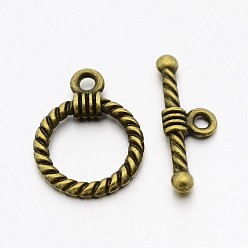 Antique Bronze Tibetan Style Alloy Toggle Clasps, Cadmium Free & Nickel Free & Lead Free, Ring, Antique Bronze, Ring: 19x14x3mm, Hole: 2mm, Bar: 20x8x3mm, Hole: 2mm