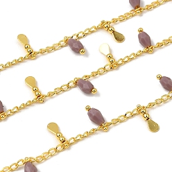 Розово-Коричневый Латунь бордюр цепи, со стеклом, стойки покрытие, долговечный, без свинца и без кадмия, со слезами на глазах, реальный 18 k позолоченный, пайки, с катушкой, розово-коричневый, 3x2x0.5 мм и 9.5x3x2 мм и 8.5x3.5 мм