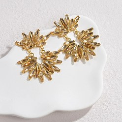 (932FM) Темно-синий аква-матовый с подкладкой 304 серьги-гвоздики из нержавеющей стали со стеклянными вставками для женщин, реальный 18 k позолоченный, цветок, темно-золотистые, 57x46 мм