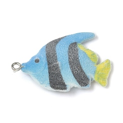 Темно-Голубой Подвески из флокированной смолы, рыба, с платиновыми железными петлями, глубокое синее небо, 39x25x7 мм, отверстие : 2 мм