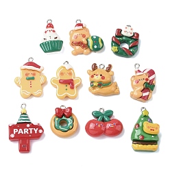 Mixed Shapes Подвески из непрозрачной смолы на рождественскую тематику, с железной платиной петлей, разнообразные, 22~35.5x17~26.5x7.5~9.5 мм, отверстие : 2 мм