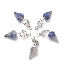 Содалитовое Природные подвески содалитом, с платиново-латунной защелкой на скобах, голос / символ ом / древо жизни / цветок жизни / звезда давида, Конус маятник, 48 мм, отверстие : 8 мм
