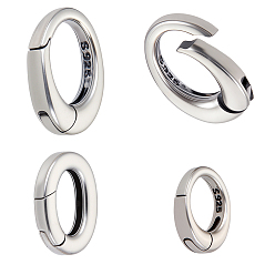 Платиновый & Серебристый 3 шт. 3 стили 925 кольца с пружинным затвором из стерлингового серебра, овальные, Платина и серебро, 9~13x6~9x2~3 мм, 1 шт / стиль