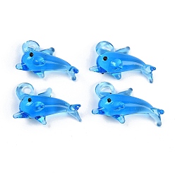 Синий Подвески лэмпворк ручной работы, дельфин, синие, 16~18x26~28x10~11 мм, отверстие : 3~4 мм