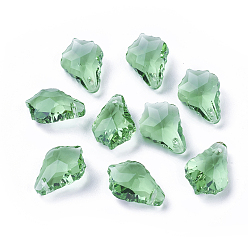Dark Sea Green Faceted Glass Pendants, Leaf, Dark Sea Green, 16x11x6mm, Hole: 1.5mm