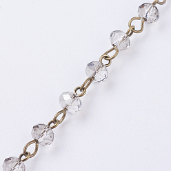 Светло-серый Стеклянные бусины круглые граненые, с железным штифтом, несварные, античная бронза, светло-серый, 8 мм, около 39.37 дюйм (1 м) / прядь