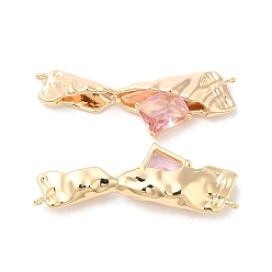 Real 18K Gold Plated Brass Link Connector with Glass Charms, Real 18K Gold Plated, 14x45x7mm, Hole: 1.2mm