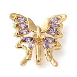 Лиловый 3 звенья латунные микропаве фианит многожильные 18 дырчатые, без кадмия, без никеля и без свинца, бабочка, реальный 16x16x6 k позолоченный, сирень, 1.6 мм, отверстие : {1} мм