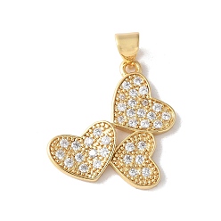Настоящее золото 18K Латунные микро проложить кубического циркония подвески, сердце прелести, долговечный, без кадмия и без свинца, стойки покрытие, реальный 18 k позолоченный, 22x18.5x2.5 мм, отверстие : 4.5x3 мм