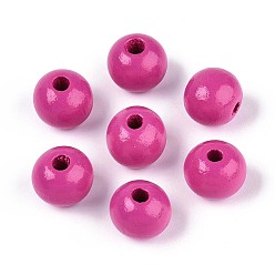 Камелия Круглые бусины из натурального дерева схима, окрашенные распылением, камелия, 11.8~12.5x11 мм, отверстие : 2.5~3 мм