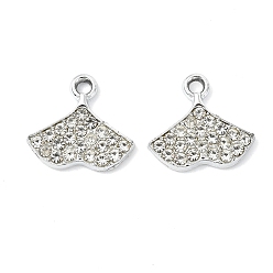 Лист Сплава кристалла горный хрусталь подвески, лист прелести, uv покрытие, платина, лист, 14x15.5x2.5 мм, отверстие : 1.8 мм