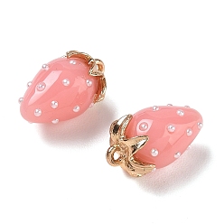Pink Подвески из смолы, клубничное очарование, со сплавом, золотые, розовые, 21x12.5x12 мм, отверстие : 1.5 мм
