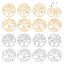 (52) Непрозрачная лаванда 30шт 5 стиль стойка покрытие латунные филигранные подвески, долговечный, плоская круглая с подвеской дерево жизни, без никеля , разноцветные, 32x30x0.4 мм, отверстие : 1.1~1.2 мм, 6 шт / стиль