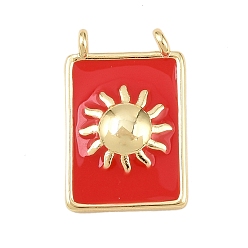 Красный Латунь эмаль подвески, прямоугольник с солнечными чарами, без свинца и без кадмия, долговечный, реальный 18 k позолоченный, стойки покрытие, красные, 18.5x12x3 мм, отверстие : 1.2 мм