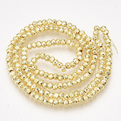 Golden Plated Electroplate Non-magnetic Synthetic Hematite Bead Strands, Rondelle, Faceted, Golden Plated, 3x2mm, Hole: 1mm, about 208pcs/strand, 15.7 inch
