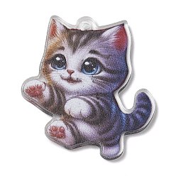 Коричневый Печатные акриловые подвески, подвески в форме кошки, кофе, 40x35x2 мм, отверстие : 2.5 мм