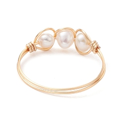 Light Gold Natural Pearl Finger Rings, Copper Wire Wrapped Ring, Light Gold, Inner Diameter: 19mm