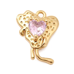 Настоящее золото 18K Латунные микро проложить кубического циркония подвески, шарма сердца, без никеля , реальный 18 k позолоченный, 17x12x5 мм, отверстие : 1.4 мм