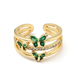 Зеленый Открытое кольцо-манжета с кубическим цирконием и бабочкой, настоящие позолоченные украшения из латуни для женщин, без кадмия и без свинца, зелёные, размер США 18 6 (3/4 мм)