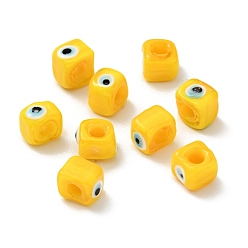 Золотистый Ручная работа сглазная лампа европейские бисер, бусины с большим отверстием, кубические, золотые, 8~9x9~10x9~10 мм, отверстие : 4.3 мм