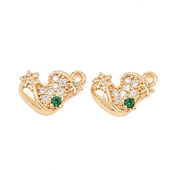 Настоящее золото 18K Рождественские латунные подвески с микропаве из фианита, рождественские носки-талисманы, реальный 18 k позолоченный, 8x12x3 мм, отверстие : 1.4 мм