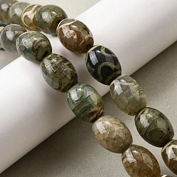 Earth Pattern Тибетского стиля DZI бисер нитей, природных бисера агат, окрашенная и подогревом, рис, темно-оливковый зеленый, образец земли, 16x12 мм, отверстие : 1.8 мм, около 20 шт / нитка, 12.60'' (32 см)