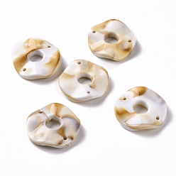 BurlyWood Acrylic Connector Charms, Imitation Gemstone, Wave Flat Round, BurlyWood, 34x6mm, Hole: 2.2mm, about 104pcs/500g