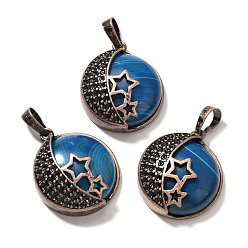 Полосатый Агат Подвески из натурального голубого полосатого агата (окрашенного и нагретого), с латунной фурнитурой , плоско-круглые, 26.5x23x9 мм, отверстие : 8x5 мм