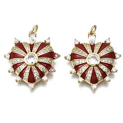 DarkRed Латунные микро проложить кубического циркония подвески, с эмалью и кольцом для прыжков, без никеля , сердце, реальный 16 k позолоченный, темно-красный, 28x25x6 мм, Перейти кольцо: 5x1 мм, внутренний диаметр: 3 мм