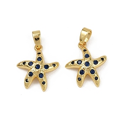Настоящее золото 18K Латунные микро проложить кубического циркония подвески, без кадмия и без свинца, морская звезда, реальный 18 k позолоченный, 16.5x14x4 мм, отверстие : 4.5x2.5 мм