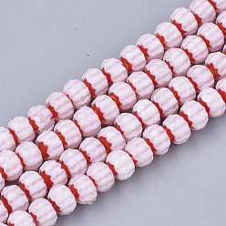 Красный Стеклянные бусины, граненые, RONDELLE с цветком, красные, 7.5~8x5.5 мм, отверстие : 1~1.5 мм, около 74 шт / нитка, 16.1 дюйм