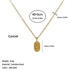 Cáncer 304 Collares con colgante de constelación del zodiaco de acero inoxidable y cadena tipo clip, real 18 k chapado en oro, cáncer, 15.75 pulgada (40 cm)