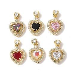 (52) Непрозрачная лаванда Латунные микро проложить кубического циркония подвески, сердце прелести, без свинца и без кадмия, долговечный, реальный 18 k позолоченный, стойки покрытие, разноцветные, 19.5x13.5x6 мм, отверстие : 3x1 мм