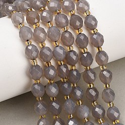 Grey Agate Natural Grey Agate Beads Strands, Round, Faceted, with Seed Beads, 8~9x7~8mm, Hole: 1mm, about 18~20pcs/strand, 7.48''(19cm)~7.87''(20cm)