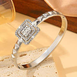 Нержавеющая Сталь Цвет Квадратные 304 браслеты из нержавеющей стали с микропаве из прозрачных кубических цирконий, шарнирные браслеты для женщин, цвет нержавеющей стали, внутренний диаметр: 2-3/8 дюйм (6 см)