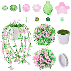 Mixed Color DIY Planters Makings Kits, Including Glass Bugle Beads, Acrylic Pendant, Acrylic Beads, Round Copper Jewelry Wire, Plastic Planters, Mixed Color, 70x60mm