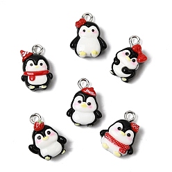 Черный Непрозрачные подвески смолы, очарование пингвина, с платиново-железными петлями, чёрные, 17~17.5x10.5~13x7~8.5 мм, отверстие : 2 мм