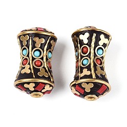 Малиновый Индонезийские бусины ручной работы, песочные часы, со смолой и непокрытой латунью, малиновый, 22.5~24x13 мм, отверстие : 1.8 мм