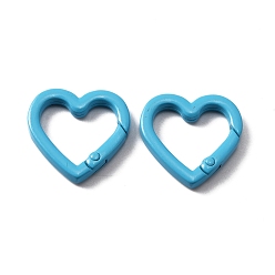 Bleu Ciel Foncé Bagues à ressort en alliage de zinc, Bague coeur, bleu profond du ciel, 25x26x3.5mm