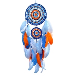 Васильковый Этническая тканая сетка/паутина с подвесными украшениями из перьев, для украшения дома и сада на открытом воздухе, васильковый, 830x200 мм