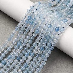Аквамарин Природные Аквамарин бисер нитей, граненые, круглые, 4 мм, отверстие : 0.8 мм, около 97~103 шт / нитка, 38~39 см