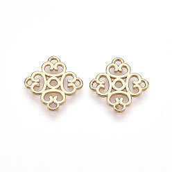 Настоящее золото 18K Подвески из латуни, без кадмия, без никеля и без свинца, ромб, выдолбить, реальный 18 k позолоченный, 16x16x1.2 мм, отверстие : 1.2 мм