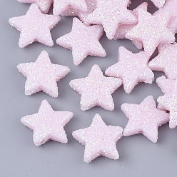 Pink Непрозрачные акриловые бусины, с блеском порошок, звезда, розовые, 13.5x14.5x4 мм, отверстие : 1.6 мм