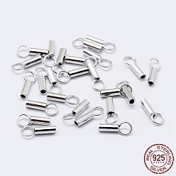 Rhodium Plated Rhodium Plated 925 Sterling Silver Cord Ends, Platinum, 6~7x1.5mm, Hole: 2mm, Inner Diameter: 1mm